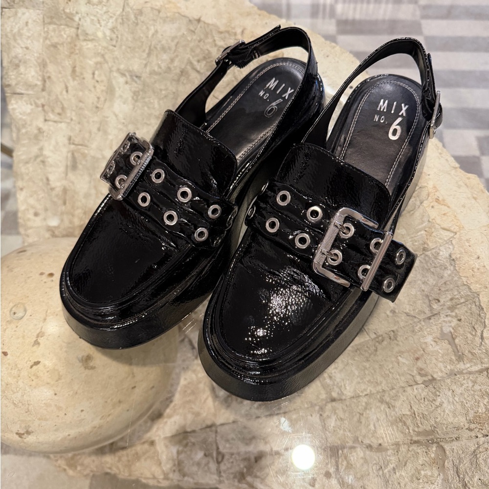 Mix No. 6 Shiny Black Loafers with Buckle Detail